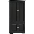 Buffet esprit vintage noir etageres reglables a 4 portes 5 tiroirs