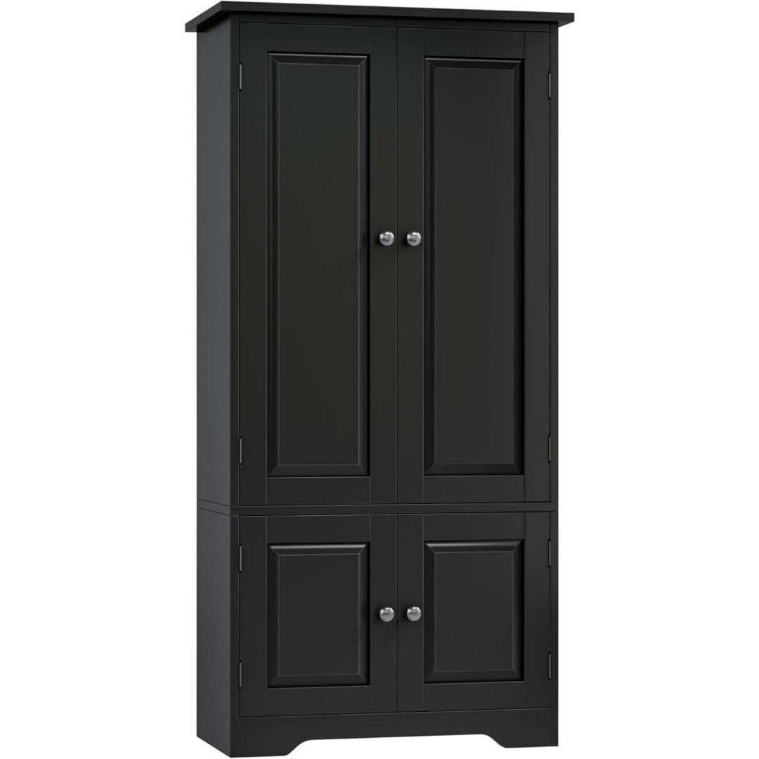 Buffet esprit vintage noir etageres reglables a 4 portes 5 tiroirs
