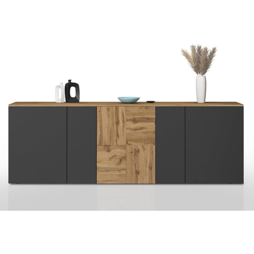 Buffet gris fonce - contemporain 5 portes 200 x 35 x 70 cm