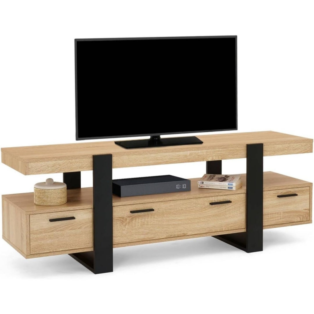 Console TV marron structure metallique, 140 x 40 x 50 cm