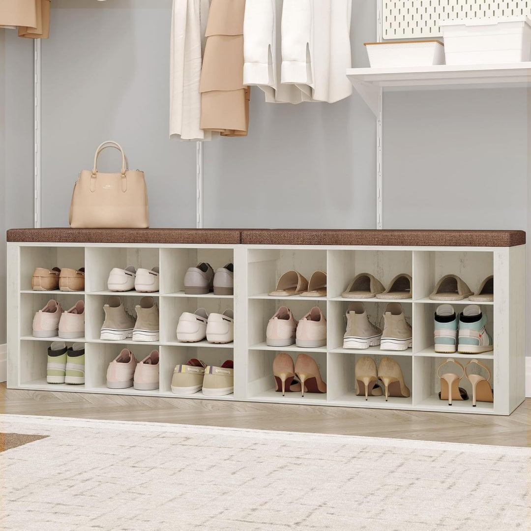 Contemporain banc de rangement rembourre en tissu gris clair pour chambre