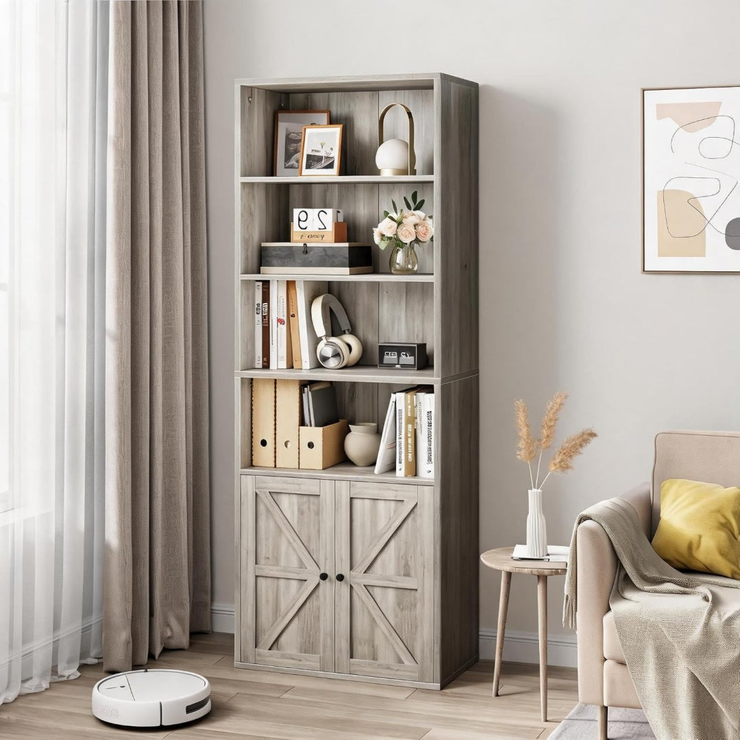 etagere bibliotheque gris en bois, robuste et pratique