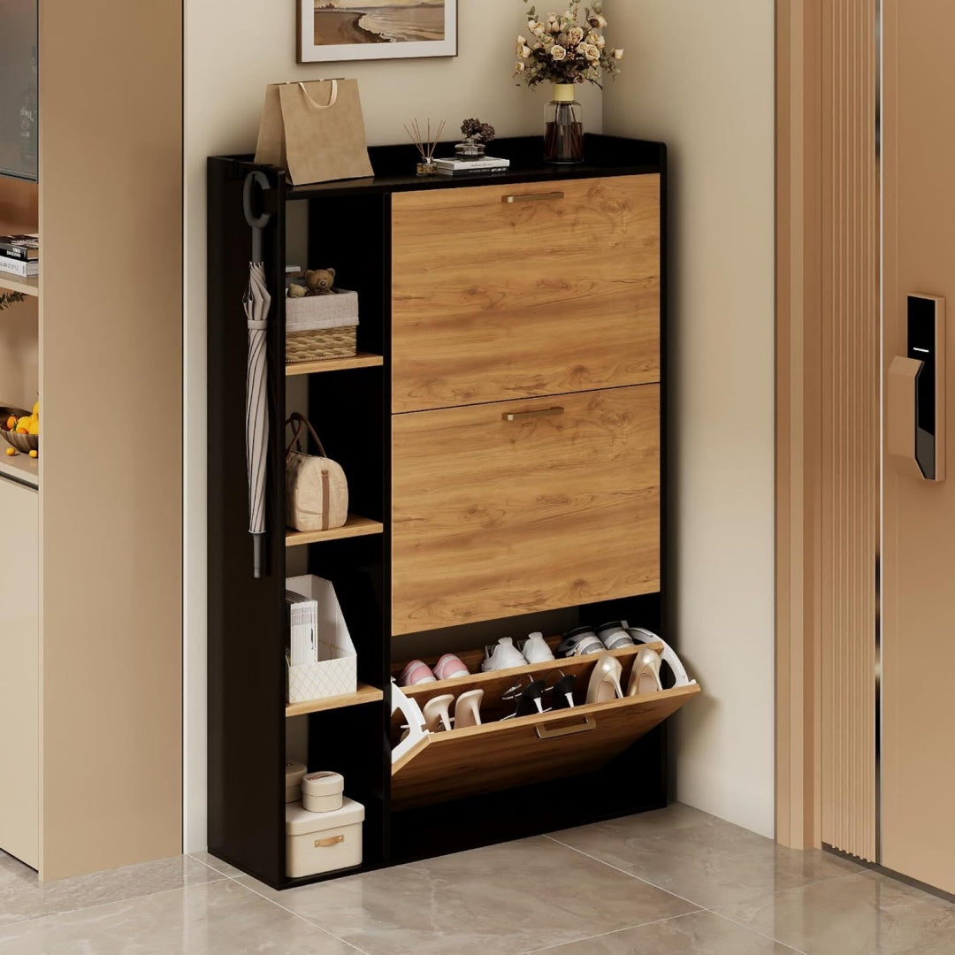 Rangement a chaussures marron 4 etageres, ideal pour salon et cuisine