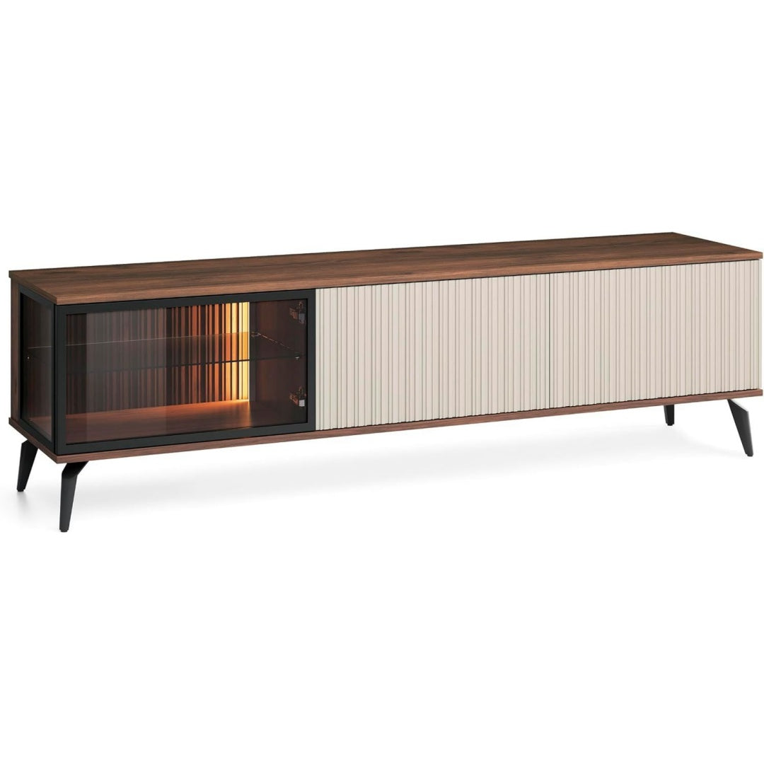 Esprit Chaleureux, console TV gris en bois 3 portes