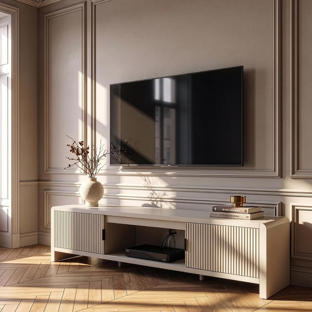 Meuble tele marron 150 cm, 2 etageres et a 2 portes