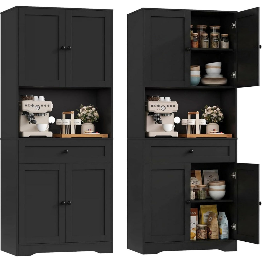 Buffet effet cannage noir 4 portes, 1 tiroir et 4 etageres