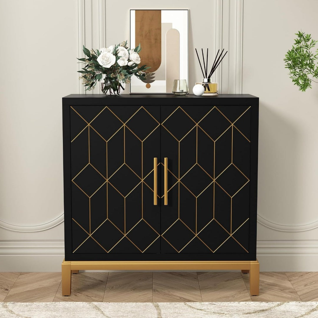 Teinte gris, buffet en bois style moderne 2 portes