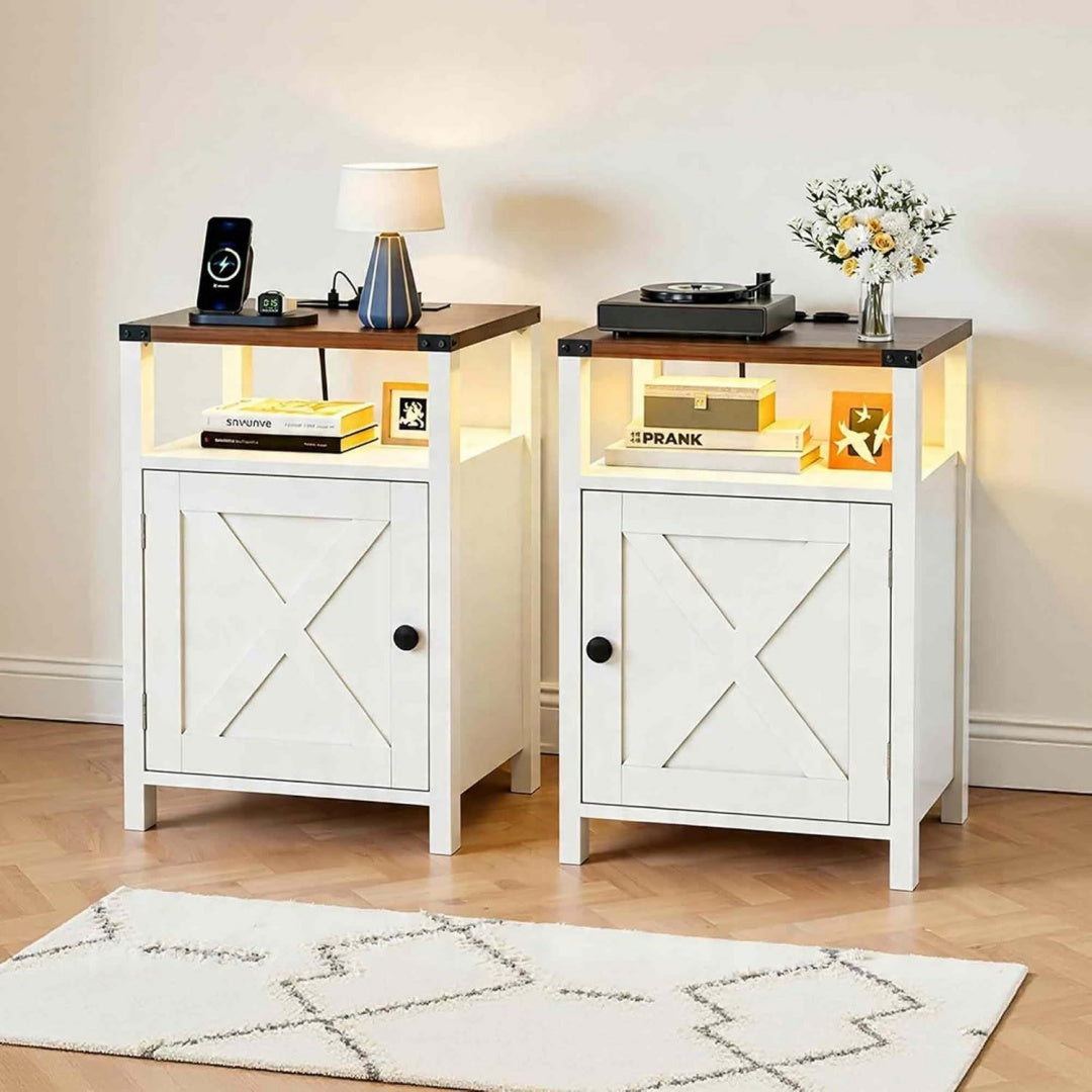 Table de chevet style rustique gris clair