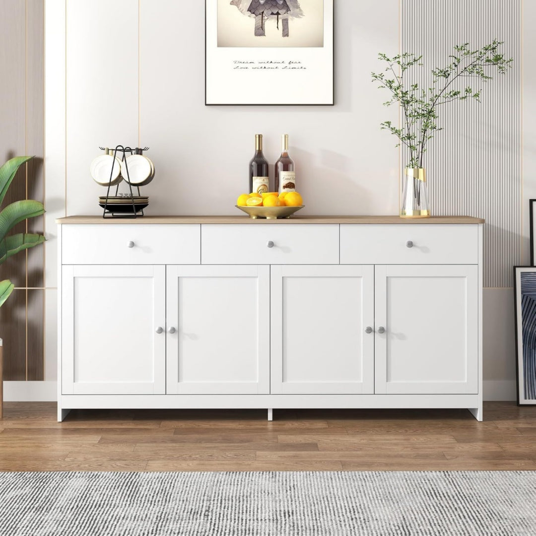 Gris clair enfilade esprit rustique, 160 x 37 x 75 cm
