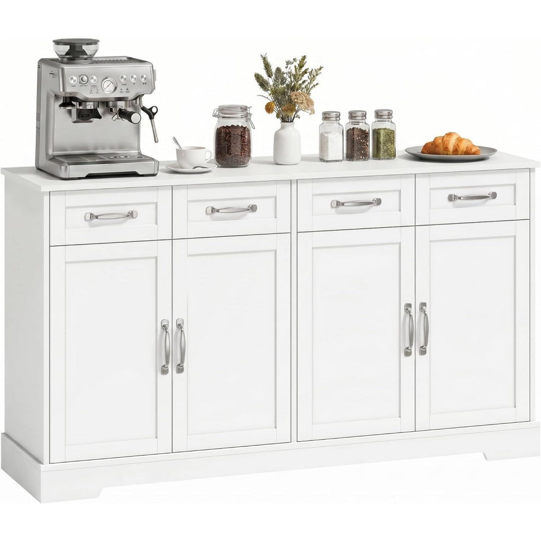 Buffet gris clair verre 140 cm, rangement aspect naturel